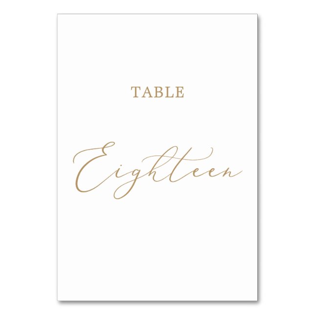 Delicate Gold Calligraphy Table Eighteen Table Number (Front)