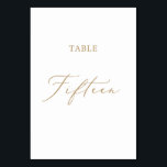 Delicate Gold Calligraphy Table Fifteen Table Number<br><div class="desc">This delicate gold calligraphy table fifteen table number is perfect for a modern wedding. The romantic minimalist design features lovely and elegant champagne golden yellow typography on a white background with a clean and simple look. The card prints on the front and back (double-sided). Other table numbers in the collection...</div>