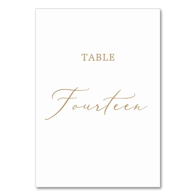 Delicate Gold Calligraphy Table Fourteen Table Number (Front)