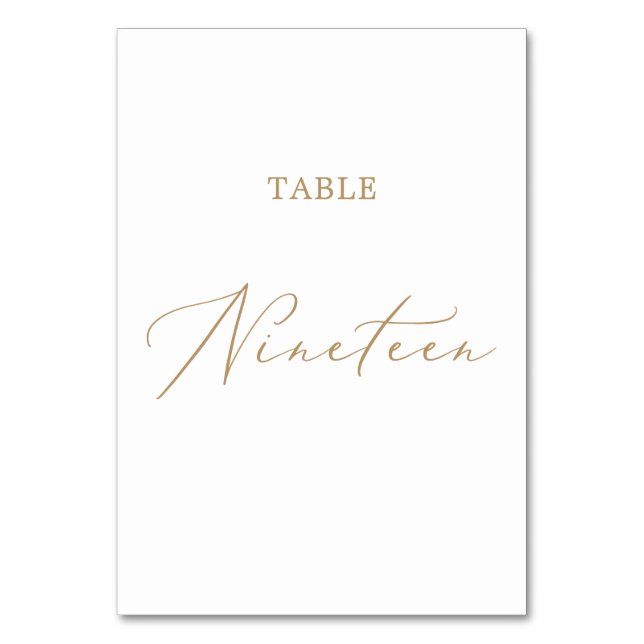 Delicate Gold Calligraphy Table Nineteen Table Number (Front)