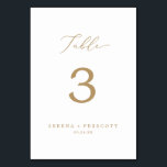 Delicate Gold Calligraphy Table Number<br><div class="desc">This delicate gold calligraphy table number is perfect for a modern wedding. The romantic minimalist design features lovely and elegant champagne golden yellow typography on a white background with a clean and simple look. The card prints on the front and back (double-sided). Items are printed exactly as they appear on...</div>