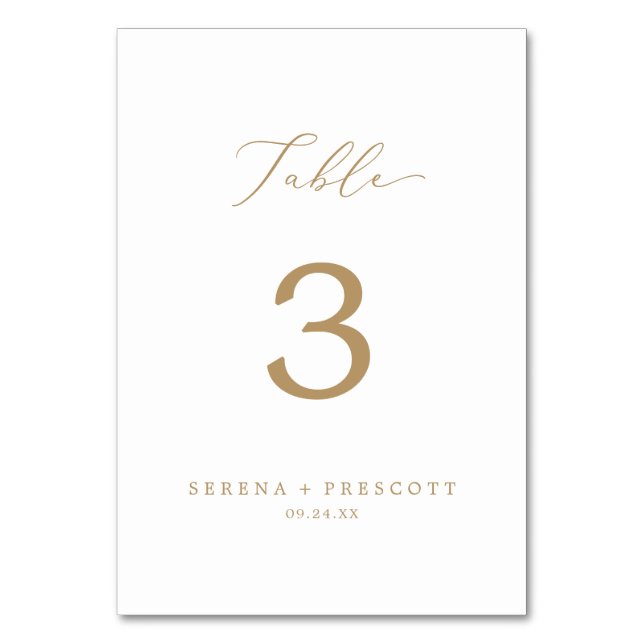 Delicate Gold Calligraphy Table Number (Front)