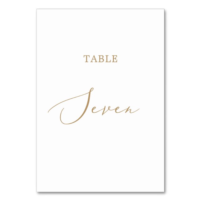 Delicate Gold Calligraphy Table Seven Table Number (Front)