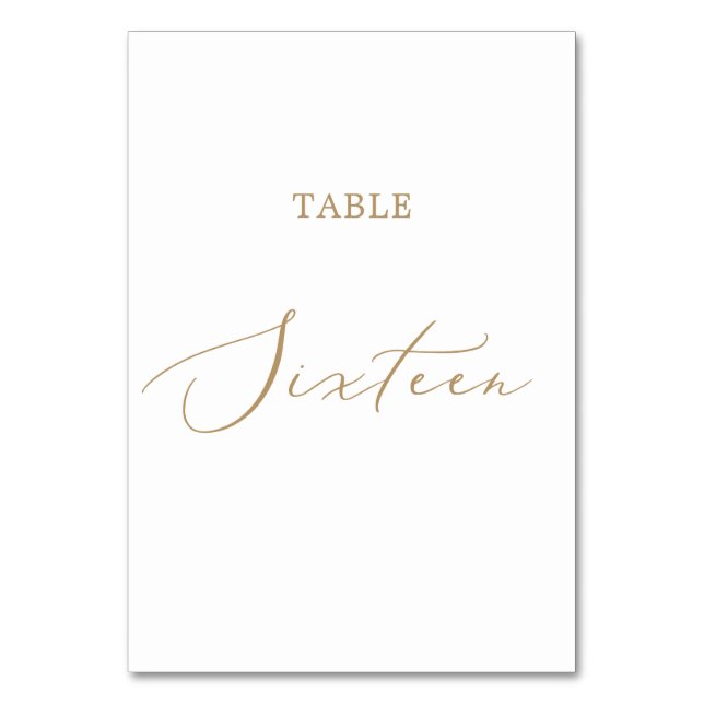Delicate Gold Calligraphy Table Sixteen Table Number (Front)