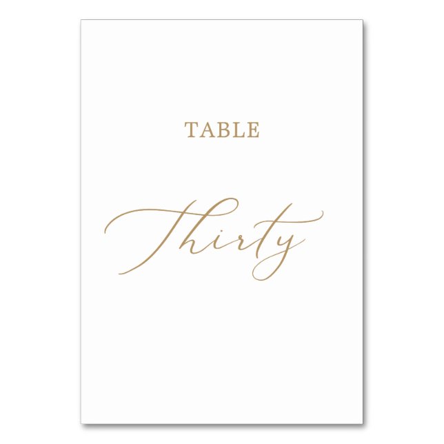 Delicate Gold Calligraphy Table Thirty Table Number (Front)