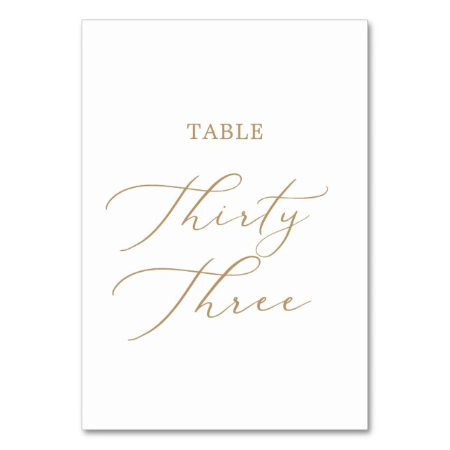 Delicate Gold Calligraphy Table Thirty Three Table Number (Front)