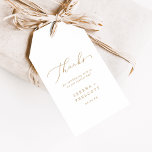 Delicate Gold Calligraphy Thank You Favour Gift Tags<br><div class="desc">These delicate gold calligraphy thank you favour gift tags are perfect for a modern wedding. The romantic minimalist design features lovely and elegant champagne golden yellow typography on a white background with a clean and simple look. Personalise the labels with your names and the date. Change the wording to suit...</div>