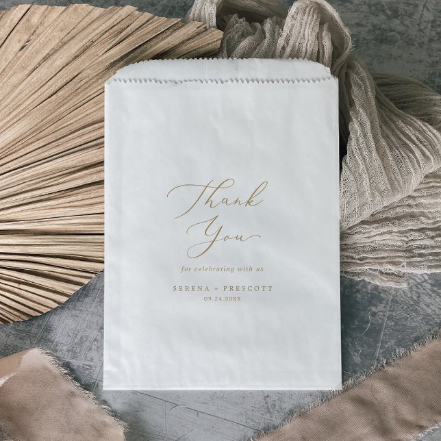 Delicate Gold Calligraphy Thank You Wedding Favour Bag (Creator Uploaded)