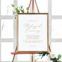 Delicate Gold Calligraphy Unplugged Ceremony Sign