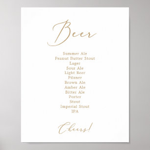 Delicate Gold Calligraphy Wedding Beer Menu Sign
