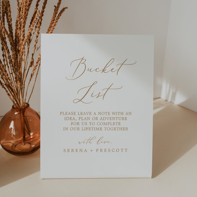 Delicate Gold Calligraphy Wedding Bucket List Pedestal Sign (Creator Uploaded)