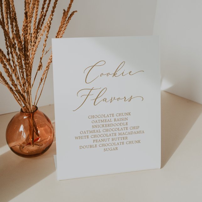 Delicate Gold Calligraphy Wedding Cookie Flavours Pedestal Sign (Creator Uploaded)