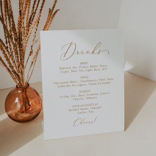 Delicate Gold Calligraphy Wedding Drink Menu Pedestal Sign