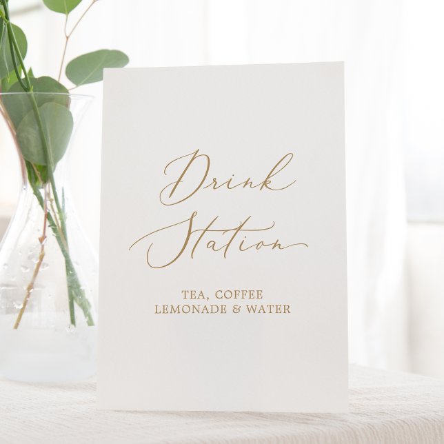 Delicate Gold Calligraphy Wedding Drink Station Pedestal Sign (Creator Uploaded)