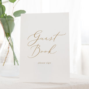 Delicate Gold Calligraphy Wedding Guest Book Pedestal Sign