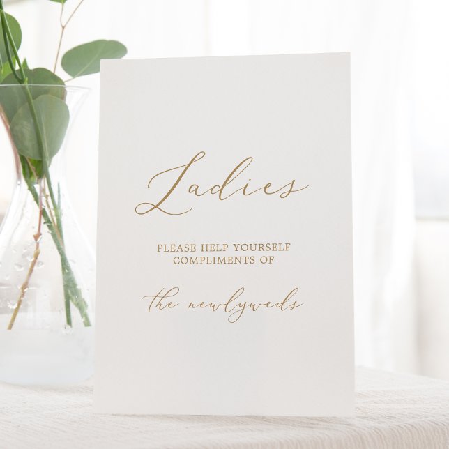 Delicate Gold Calligraphy Wedding Ladies Bathroom Pedestal Sign (Creator Uploaded)