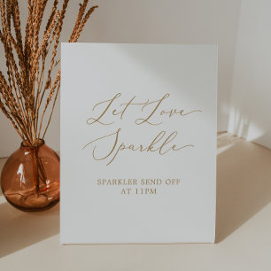 Delicate Gold Calligraphy Wedding Let Love Sparkle Pedestal Sign