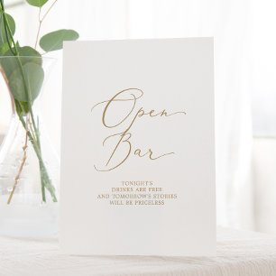 Delicate Gold Calligraphy Wedding Open Bar Pedestal Sign