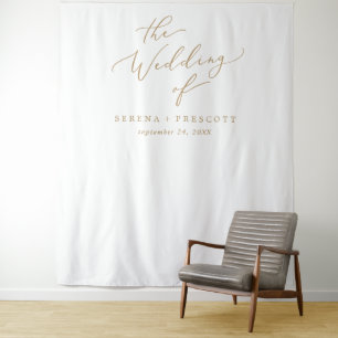 Delicate Gold Calligraphy Wedding Photo Backdrop Tapestry