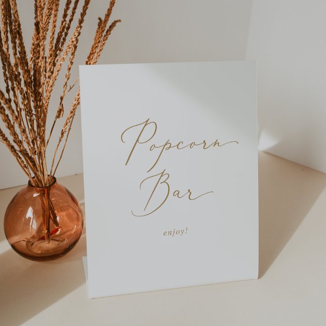 Delicate Gold Calligraphy Wedding Popcorn Bar Pedestal Sign (Creator Uploaded)