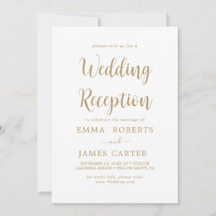 Delicate Gold Calligraphy Wedding Reception  Invitation