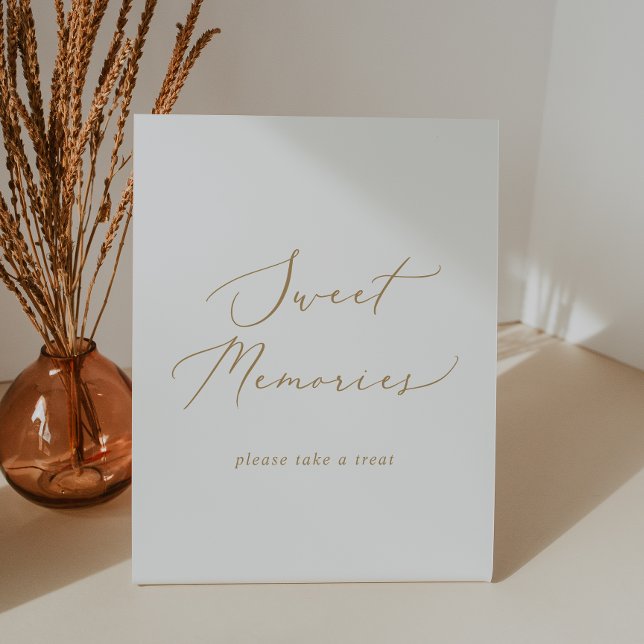 Delicate Gold Calligraphy Wedding Sweet Memories Pedestal Sign (Creator Uploaded)