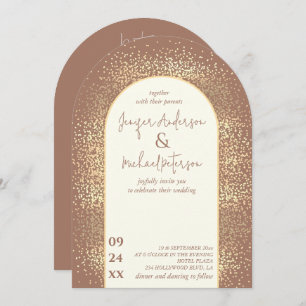 Delicate gold confetti mocha mouse all in one invitation