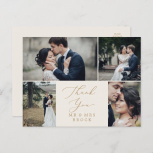 Delicate Gold Cream 4 Photo Template Thank You Postcard