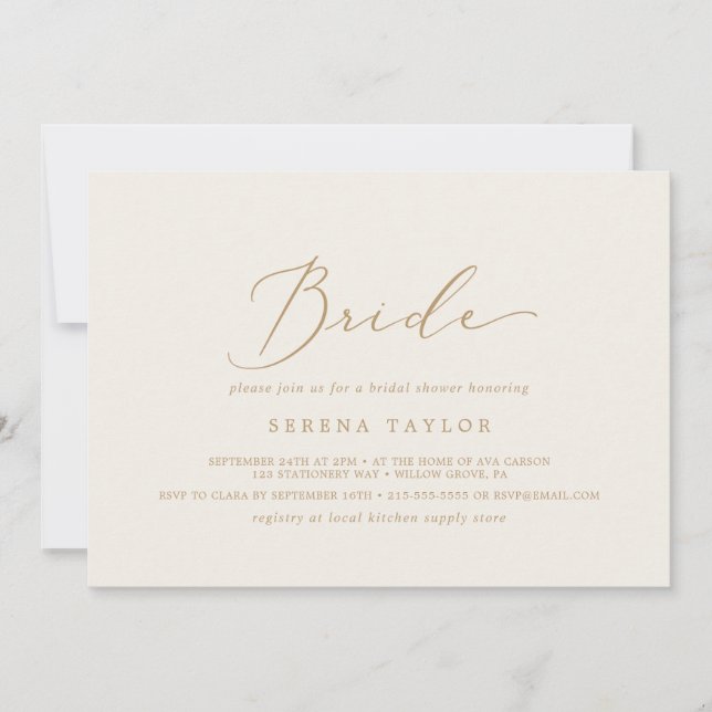 Delicate Gold Cream Horizontal Bride Bridal Shower Invitation (Front)