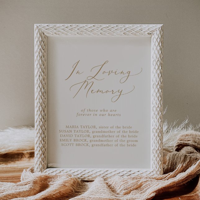 Delicate Gold Cream Loving Memory Wedding Memorial Poster (Creator Uploaded)