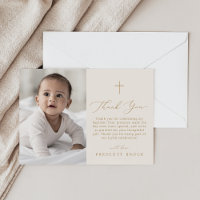Delicate Gold Cream Photo Simple Cross Baptism