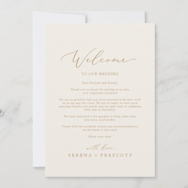 Delicate Gold | Cream Welcome Letter & Itinerary (Front)