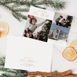 Delicate Gold Decking New Halls New Home Christmas Holiday Card<br><div class="desc">This delicate gold decking new halls new home Christmas holiday card is the perfect modern holiday greeting and to announce your new address. The romantic minimalist design features lovely and elegant champagne golden yellow typography on a white background with a clean and simple look. Personalise the card with 3 photos,...</div>