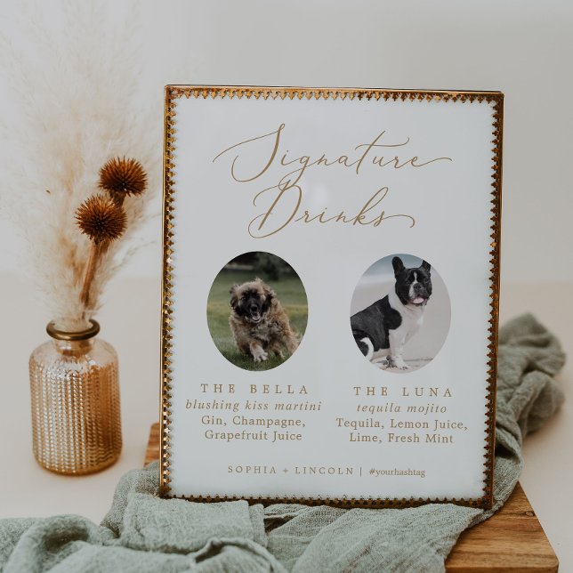 Delicate Gold Dog Photo Wedding Signature Drinks Poster (Creator Uploaded)