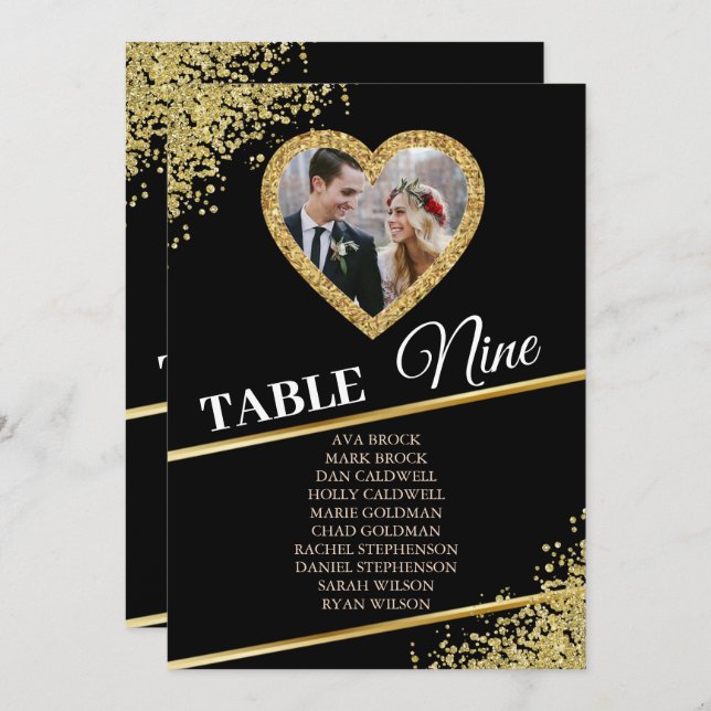 Delicate Gold Elegant Photo Seating Chart Card (Front/Back)