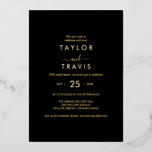 Delicate Gold Foil | Black Casual Wedding  (Front)