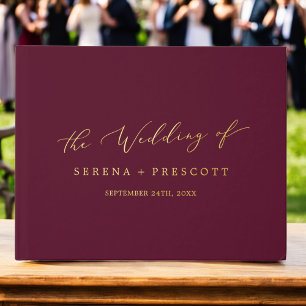 Delicate Gold Foil Burgundy Monogram Back Wedding Guest Book