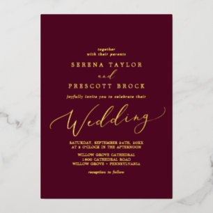 Delicate Gold Foil Calligraphy   Burgundy Wedding