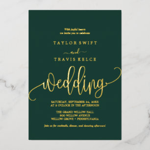 Delicate Gold Foil Calligraphy   Emerald Wedding 