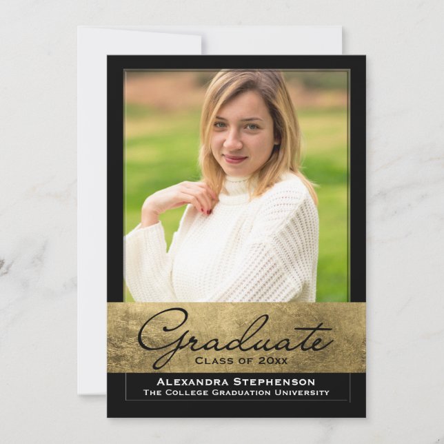 Delicate Gold Foil Cutout Effect Photo Graduation Invitation (Front)