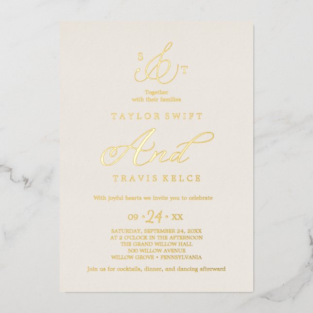 Delicate Gold Foil | Ivory Formal Monogram Wedding (Front)