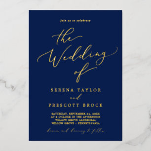 Delicate Gold Foil Navy Blue The Wedding Of