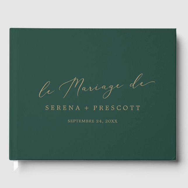 Delicate Gold Green Monogram Back Le Mariage De Guest Book (Front)