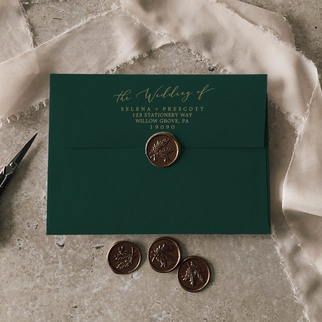 Delicate Gold Green Wedding Invitation Envelope (Creator Uploaded)