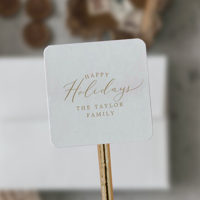Delicate Gold Happy Holidays Holiday Gift Square Sticker (Creator Uploaded)