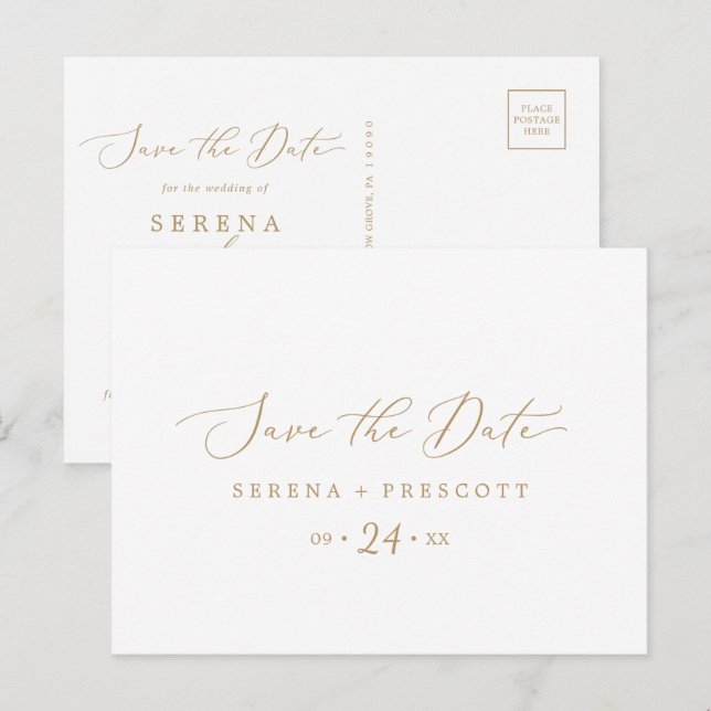 Delicate Gold Horizontal Save the Date Postcard (Front/Back)