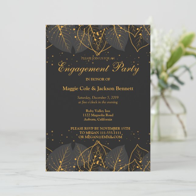 Delicate Gold Leaves Invitation (Standing Front)
