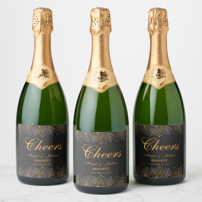 Delicate Gold Leaves Sparkling Wine Label (Bottles)