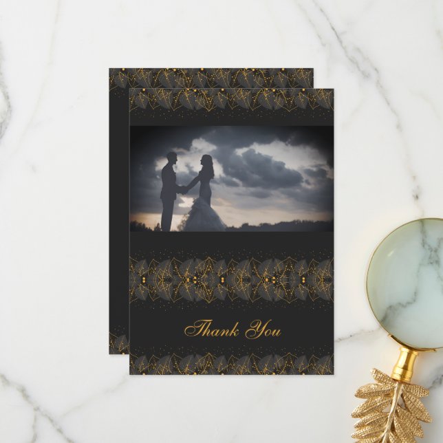 Delicate Gold Leaves Thank You Card (Front/Back In Situ)