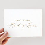 Delicate Gold Maid of Honour Proposal Card<br><div class="desc">This delicate gold maid of honour proposal card is perfect for a modern wedding. The romantic minimalist design features lovely and elegant champagne golden yellow typography on a white background with a clean and simple look. Customise the card with the name of the bride and the maid of honour. Personalise...</div>